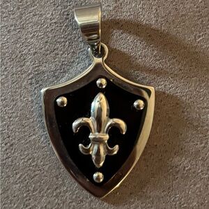Stainless Steel Black Fleur De Lis Pendant